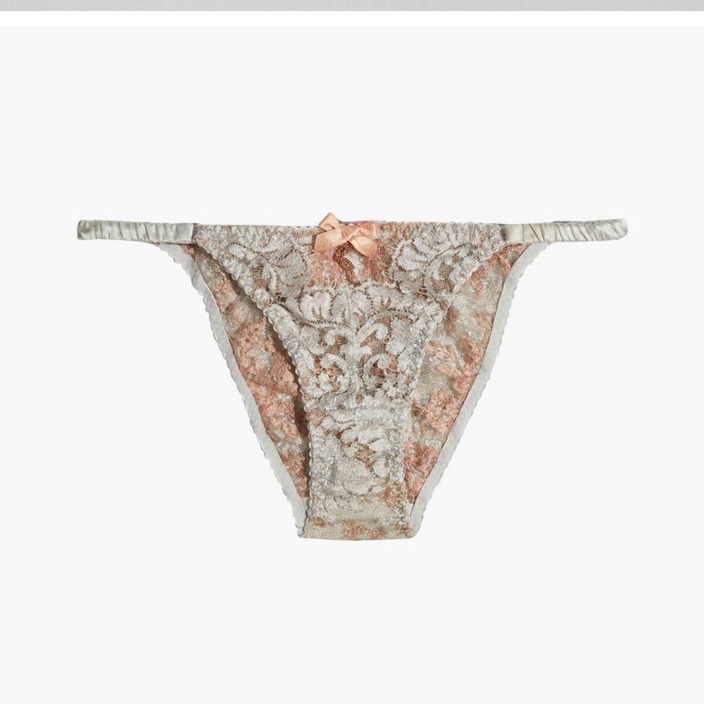 NWT AGENT PROVOCATEUR Lorelli Lace Silk Bikini Briefs Rose Gold Silver AP Size 3 - Picture 14 of 16